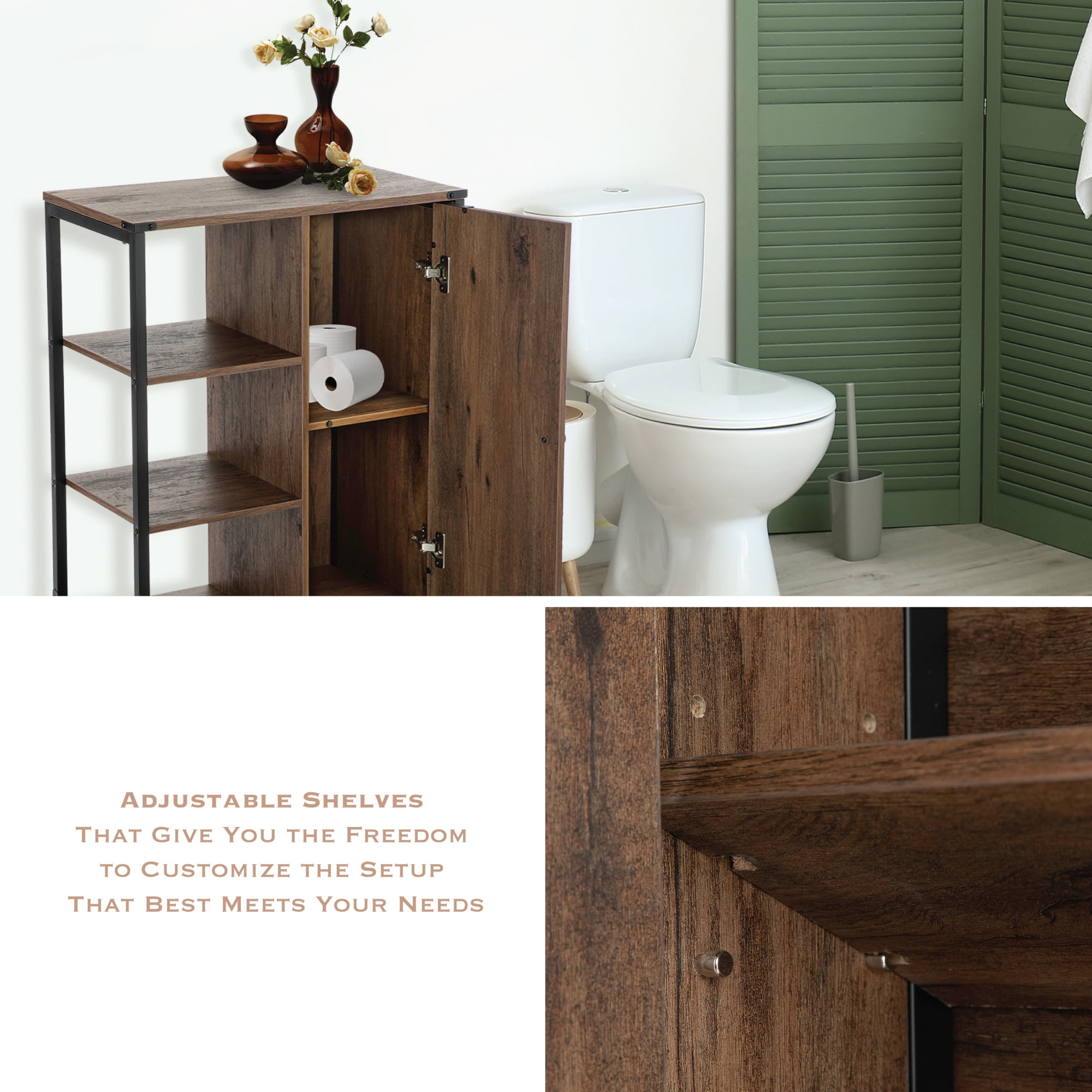Landia Home 34"H x 24” W x 13"D Bathroom Cabinet with Steel Frame, 3 Shelves, Brown, CVA6114U
