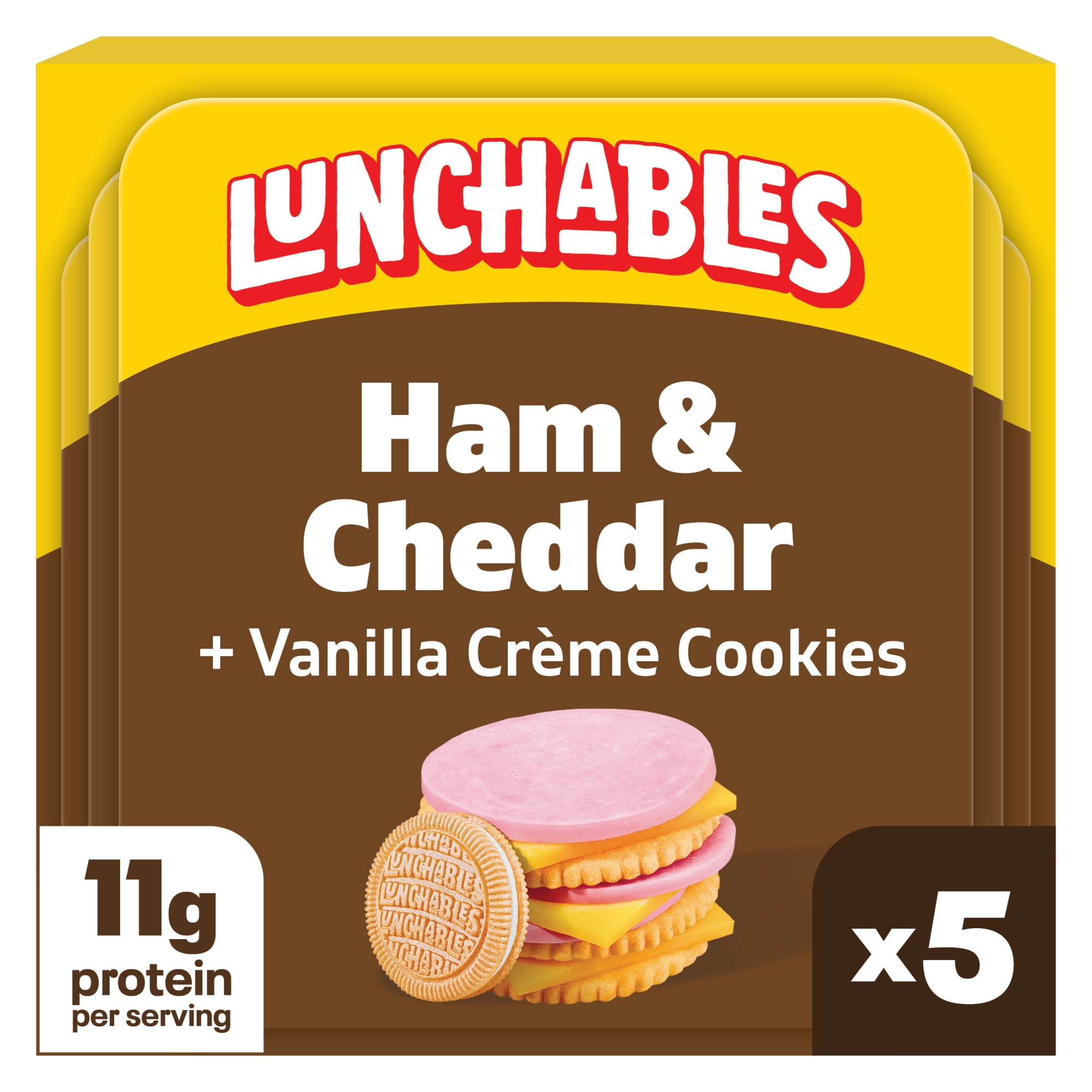 Lunchables Ham & Cheddar with Vanilla Creme Cookies, 5 Count Pack, 3.5 oz Trays