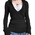 thumbnail image 2 of Sudadera con Capucha para Mujer, de Otoño, de Larga, Holgada, con Encaje, Cuello en V y Bolsillos. Negro M, 2 of 6