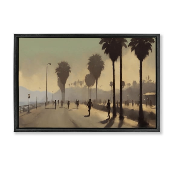 Stupell Industries Sunset Skater on Boardwalk Landscape & Nature Painting Black Floater Framed Canvas Art Print Wall Art, 25 x 17