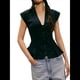 thumbnail image 1 of Blusa de Corta con Botones y Dobladillo con Volantes para Mujer, Estilo Bohemio Y2K, Estilo Cárdigan con Ribete de Encaje, para Verano Negro XL, 1 of 7