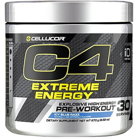 Cellucor C4 Extreme Energy Pre Workout Powder, Explosive High Energy Drink with Beta Alanine, Icy Blue Razz, 30
