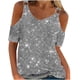 thumbnail image 1 of Camisas de Manga Corta para las Mujeres Blusa de Cuello Redondo de Impresión Casual, Top de Algodón de Imitación Ligero para el Hogar, el Uso Diario Y las Cuatro Estaciones, 1 of 4