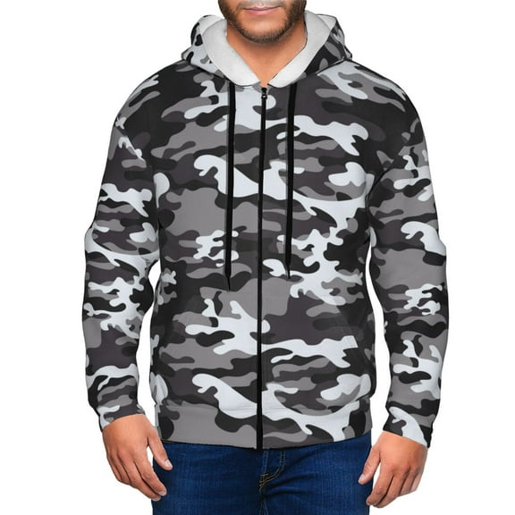 Zip Up Hoodies for Men - Black Grey White Camouflage Long Sleeve Comfrt Men'S Fashion Hoodies & Sweatshirts, Jackets for Men Hoodies Pullover Clothing Clothes with Pouch