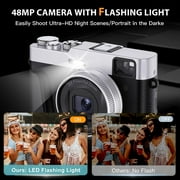 Upgraded 4K Digital Camera with SD Card Autofocus, 48MP Digital Camera with Flash Viewfinder & Dial, Vlogging Camera for Photography and Video Anti-Shake, Compact Travel Camera 16X Zoom (2 Batteries)