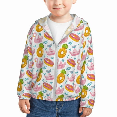 

Qekee Flamingo And Pineapple Print UPF 50+ Kids Sun-Protective Hooded Long Sleeve Rash Guard for Fishing Water Beach Sports -4 Years