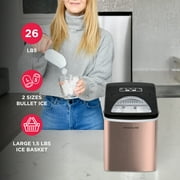 Frigidaire 26 lb. Bullet Ice Maker, Countertop Ice Machine with LED Control Panel, Copper Stainless Steel