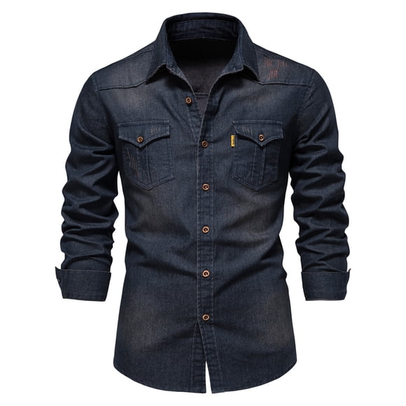 Camisa Vaquera AIOPESON Hombre Manga Larga Algodón AIOPESON camisa de mezclilla de algodón