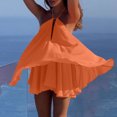 thumbnail image 4 of Ashirexll Midi Dresses for Women, Flowy Dresses for Women, Casual Fashion Pleated Sleeve Solid Color Waist Deep V-Neck Strap Dress, 4 of 7
