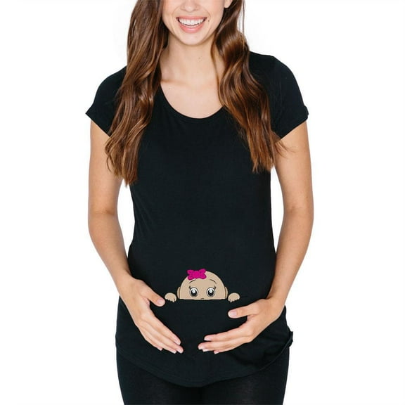 Peeking Baby Girl Black Maternity Soft T-Shirt - 2X-Large