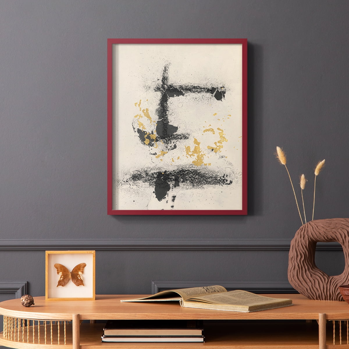 Charcoal Remnants II Framed Print in Red Solid Wood Framed Print No Nail Hanging