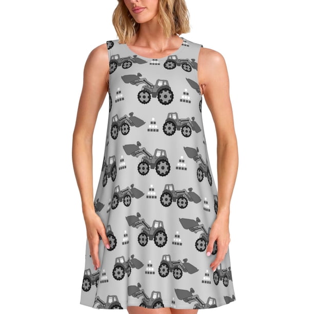 Disketp Gray Tractor para Vestido sin Mangas para Mujeres, Vestidos de Verano para Mujeres, Casual y Holgado para la Playa