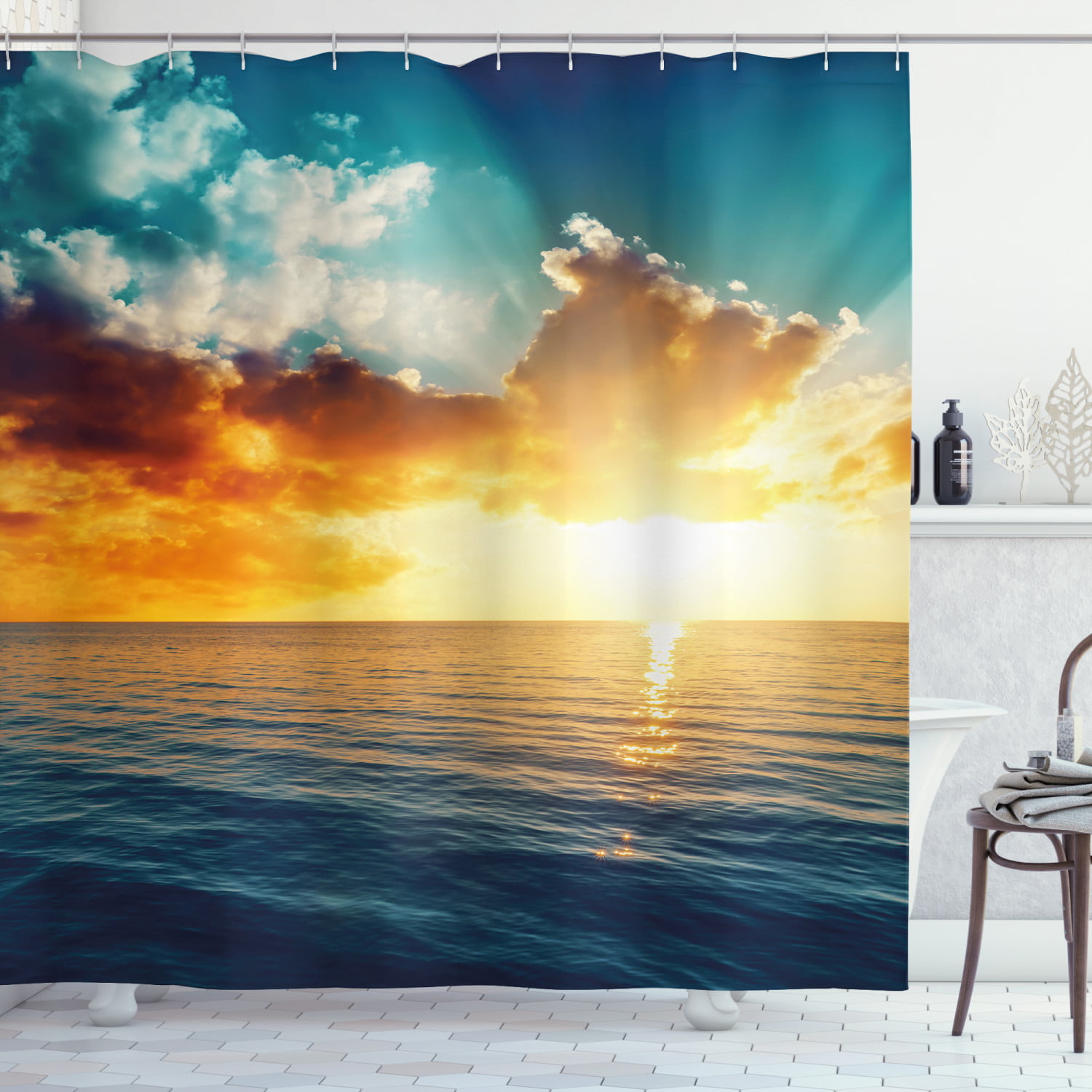 Sunset Shower Curtain, Long Exposure Magical Horizon Panorama over ...
