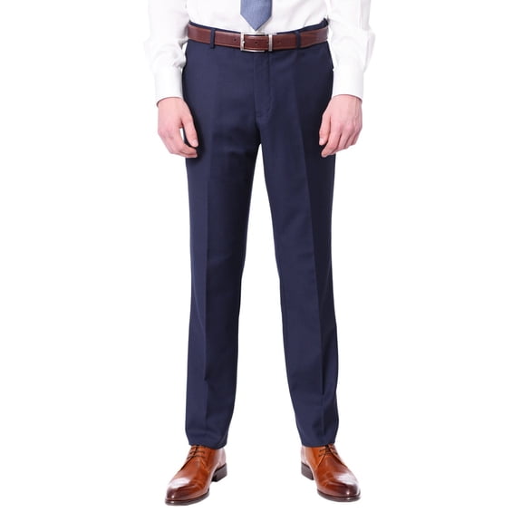 Raphael Mens Regular Fit Blue Flat Front Dress Pants