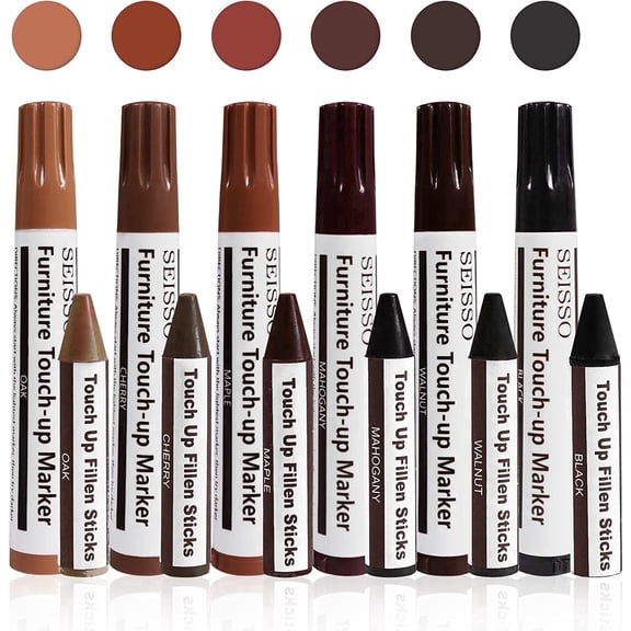 SEISSO Furniture Markers for Scratches,Wood Floor Scratch Repair Kit with Wax Filler Sticks, 13 Piece Set for Furniture Restoration, Tables, Cabinets & Hardwood Floors