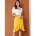thumbnail image 3 of INSPIRE CHIC Falda asimétrica con dobladillo con volantes de color sólido y cintura alta con decoración de botones para mujer Amarillo L, 3 of 6