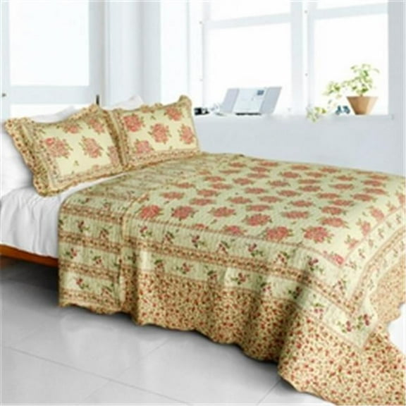 WB8119-23 Foliflora - Cotton 3 Pieces Vermicelli-Quilted Patchwork Quilt Set  Full & Queen Size - White