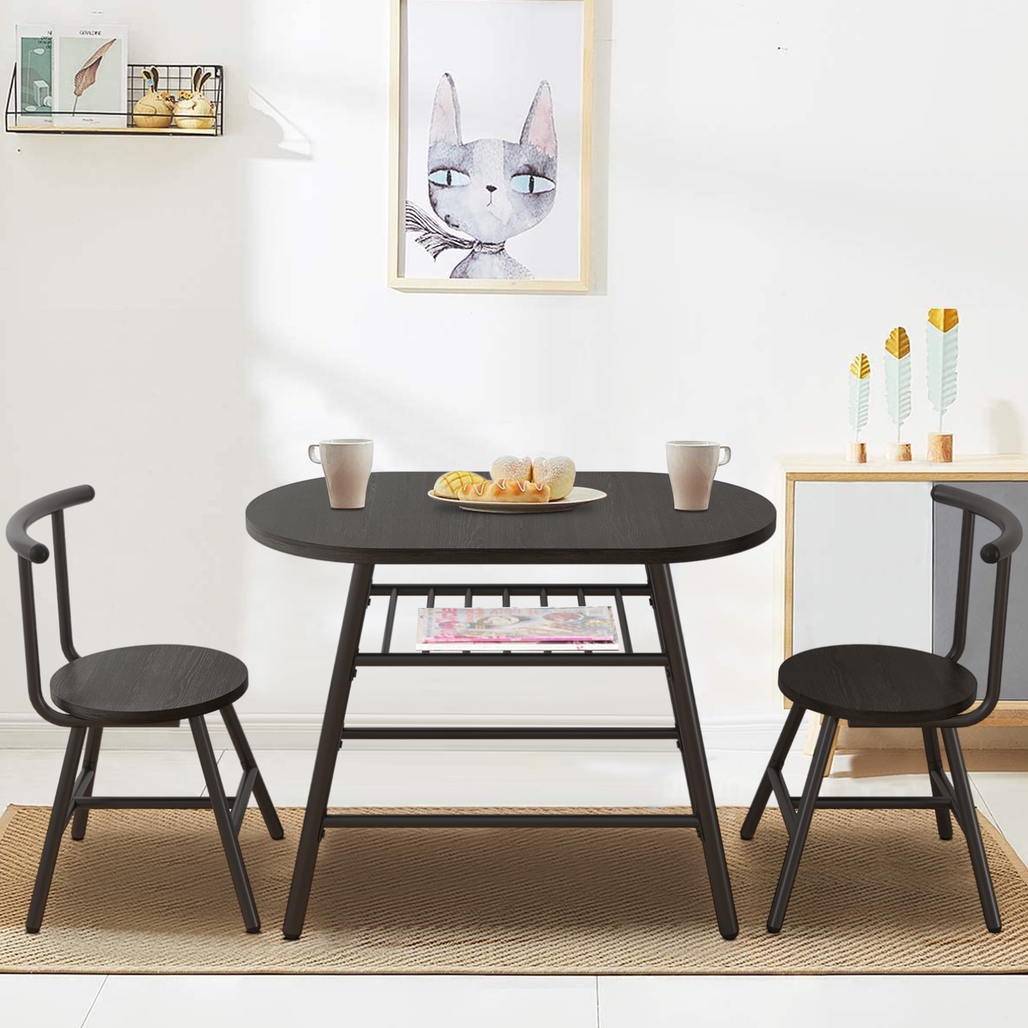 ENYOPRO Outdoor Bistro Set, 3-piece Metal Compact Size Table and 2 ...