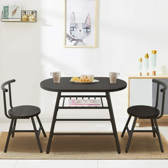 ENYOPRO Outdoor Bistro Set, 3-piece Metal Compact Size Table and 2 Chairs Dining set for Cafe/Breakfast Nook/Kitchen, with Shelf Storage Patio Balcony Dining Room Table Set, Gray JA1076