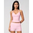 thumbnail image 7 of IBTOM CASTLE 2 Piece Workout Sets for Women Shorts Yoga Pilates Outfits Striped Backless Halter Padded Tank Top With High Waist Fold-over Biker Shorts Pink, 7 of 7
