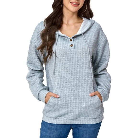 Hoodies for Women Ladies Sweatshirts Pullover Outerwear Pocket Long Sleeve Drawstring Hooded Sweatshirts Gray L