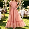 thumbnail image 2 of Bobifish Toddler Girls Bridesmaid Dress Summer Solid Ruffle Sleeve Long Flowy Tiered Dress Children Girls Formal Party Dresss, 2 of 6