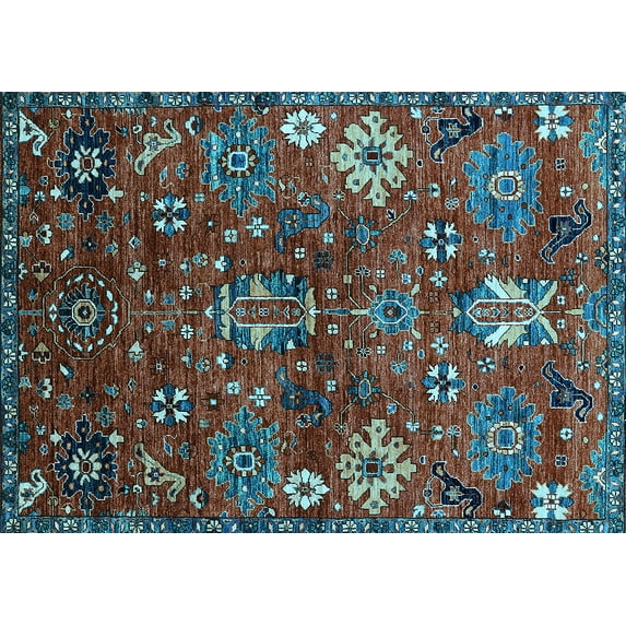 Ahgly Company Indoor Rectangle Oriental Light Blue Industrial Area Rugs, 7' x 10'
