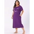 thumbnail image 3 of DARING DIVA Women's Plus Nightgown Short Sleeve Cat Print Nightshirt 1X Dark Purple, 3 of 6