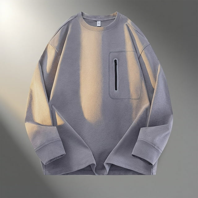 pstuiky camisa de manga larga para hombre, Blusas/camisas casuales de moda para hombre, de color liso, de manga larga, cuello redondo, bolsillo y cremallera tops de invierno para hombre m