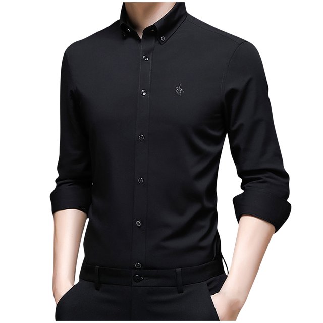 Blusa informal de seda helada para hombre, manga larga, fibra de bambú, arrugas, sin planchado Pompotops oipoqjl26932
