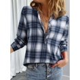 thumbnail image 4 of Women'S V Neck Plaid Shirts Dressy Casual Button-Down Business Work Boho Tops Long Sleeve Fall Outfits Navy Blue S, 4 of 9