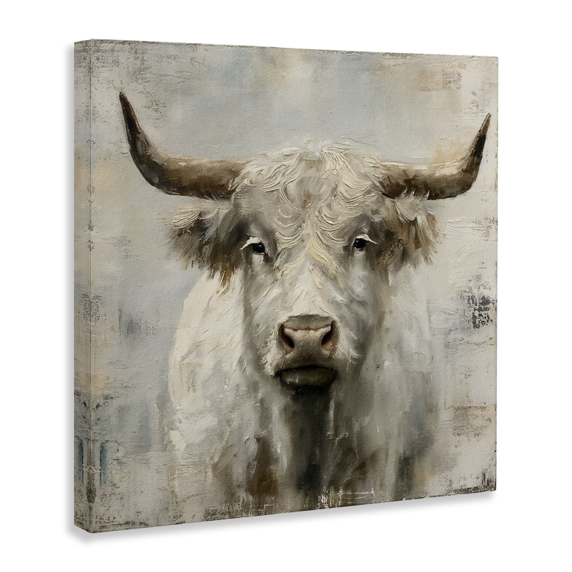 Stupell Industries Fluffy Longhorn Cattle Animals Painting Wrapped Canvas Art Print Wall Art, 36 x 36