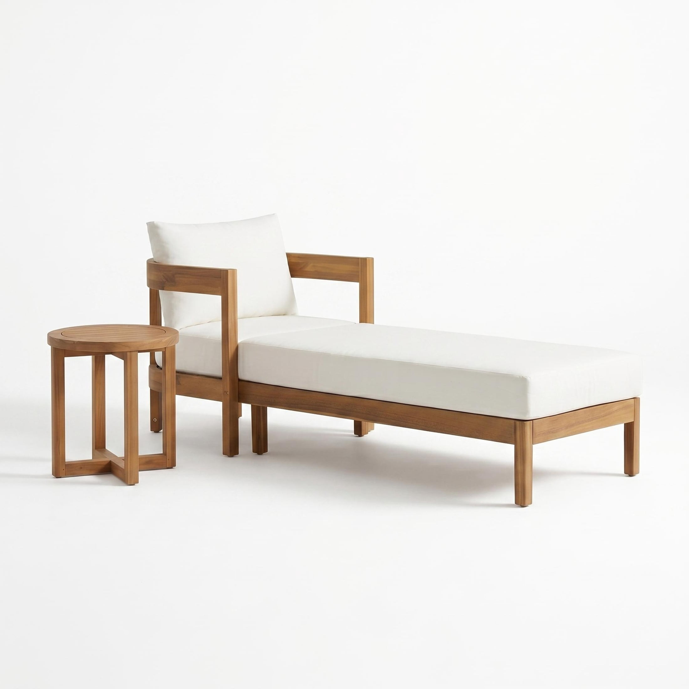 Christopher Knight Home 2-Piece Wood Outdoor Chaise Lounge Set with Round Side Table, Teak+Cream