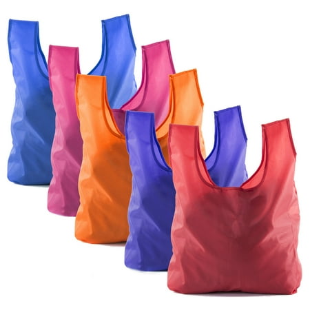 Reusable Grocery Bags | Foldable w/ Integrated String Pouch | Ripstop Nylon Tote - 5PK Bright Mix CA2650