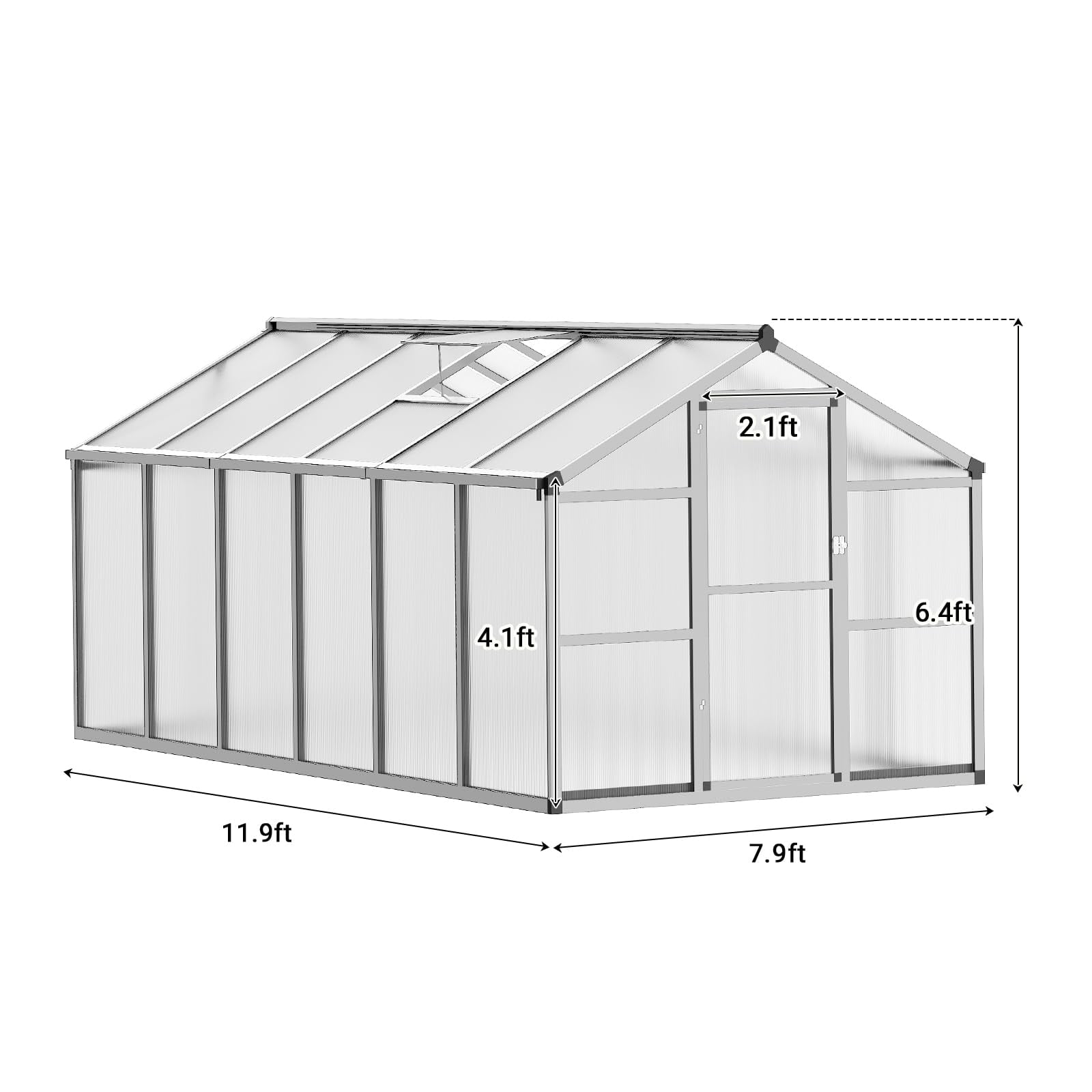 Greenhouse, 8x12 ft Greenhouse for Outdoors, Walk-in Green House with Ground Nails and Vent Windows, Sliding Lockable Door, Polycarbonate Green House for Outside Garden Backyard, Quick Setup, Silver