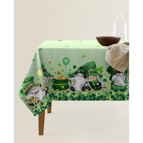 St. Patrick''s Day Tablecloths 60 × 102 inches, Gnome Shamrock Pattern Table Covers Green Rectangular Table Cloth for Dinning Room Kitchen Party Decor