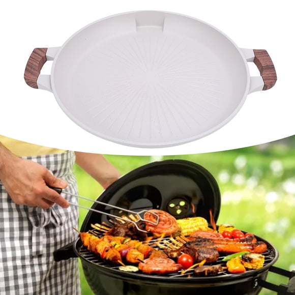 Round BBQ Plate, Korean Grill Plate Multipurpose Safe Handle Maifanite Easy Cleanup for Indoor Outdoor Grilling