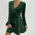thumbnail image 6 of BAETEUY Women Dress V Neck Lace-up Tight Waist Sequin Decor A-line, 6 of 8