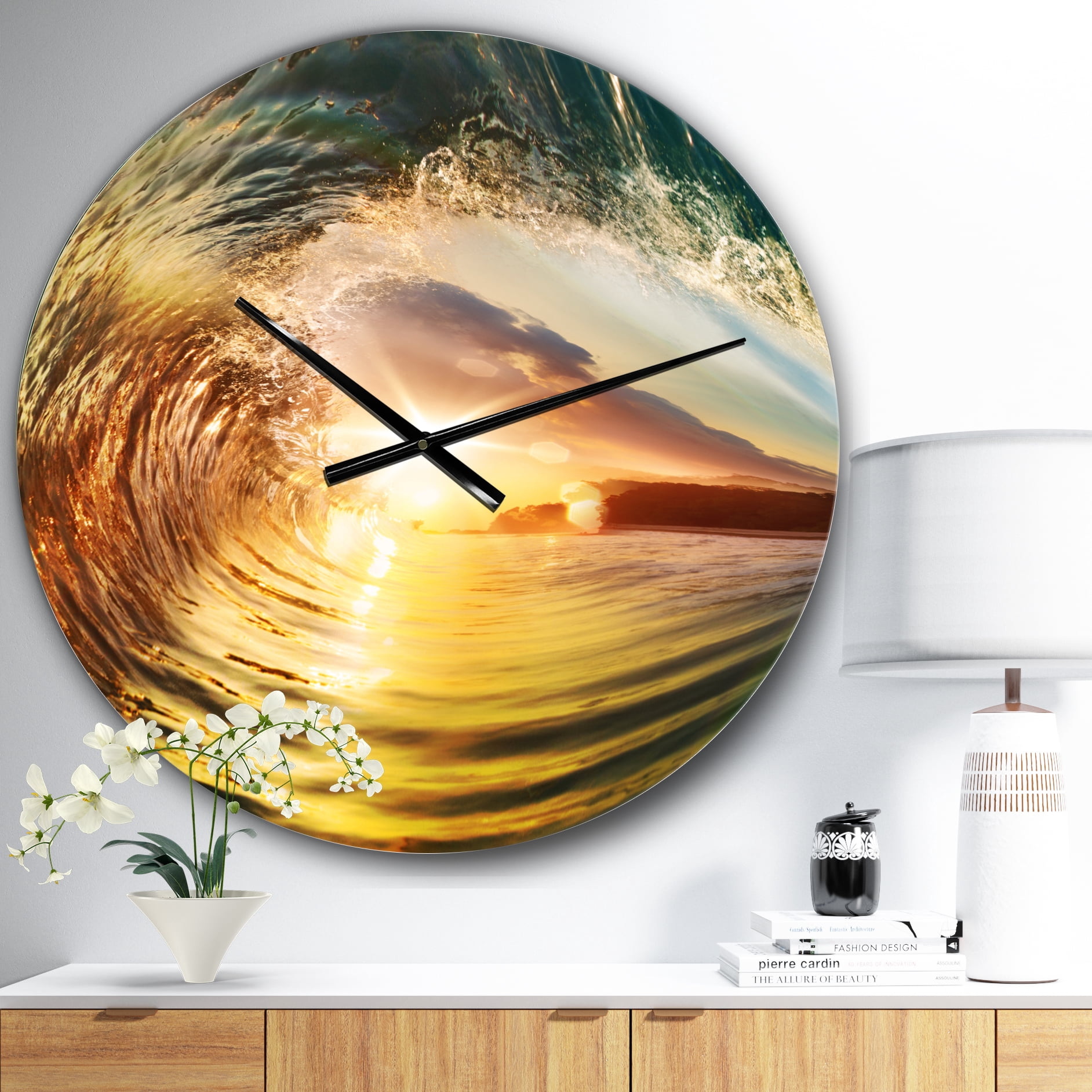Designart 'Colored Ocean Waves Falling Down V' Coastal Wall Clock