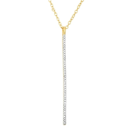 Diamond Accent Yellow Gold over Sterling Silver Long Stick Pendant Necklace, 18