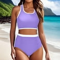 thumbnail image 5 of UTSJKR Womens High Waisted Bikini Set Two Piece Swimsuit High Neck Tops Bathing Suit Full Coverage Tummy Control Tankini Purple L, 5 of 8