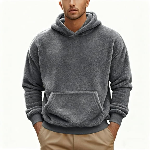 ZUKMRJPC Men's Fleece Pullover Hoodie Long Sleeve Solid Color Soft Comfy Regular Fit Hooded Sweatshirt with Kangaroo Pocket