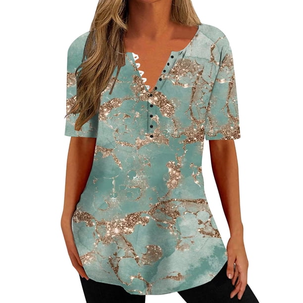 Gibobby Playera Corte clásico para MujerCamisas verano para mujer, camisetas manga corta con cuello en V estampado 2023, camisetas con estampado floral, tú(Verde de menta,M)