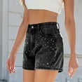 thumbnail image 3 of SWSMCLT Women's Jean Shorts Metallic Denim Shorts Fashion Casual Shorts Pocket Mid Thigh Mid Rise Western Black Medium, 3 of 5