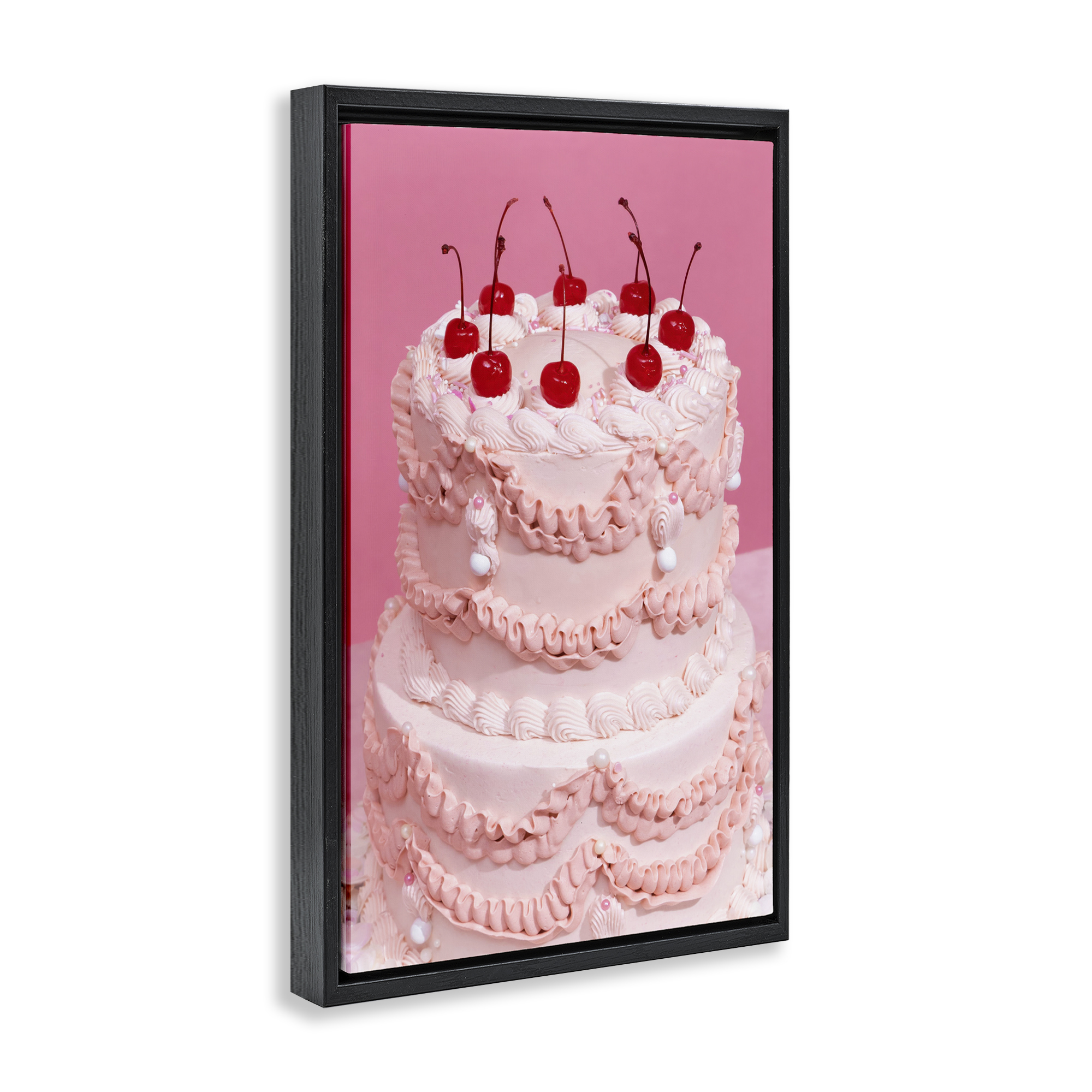 Stupell Industries Pink Cherries Cake Food & Beverage Painting Black Floater Framed Art Print Wall Art, 21 x 31
