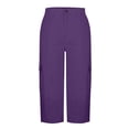 thumbnail image 7 of Lumtrix Cargo Capris For Women Summer Dressy Casual Loose Capri Pants With Pockets High Waisted Work Button Cropped Pant Purple XL, 7 of 7