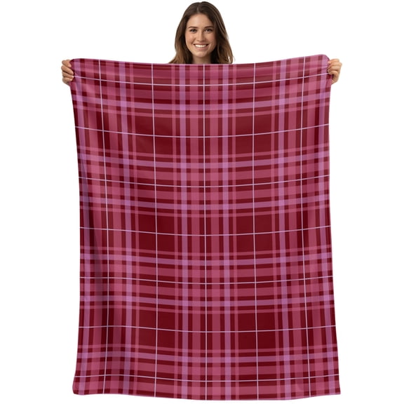 Throw Blanket Red Buffalo Checked Plaid Blankets and Throws, Pink Gingham Lines Blanket for Couch Bed Sofa Chair, Soft Cozy Warm Flannel Fleece Blankets for All Season Home Decor 40x50 Inch