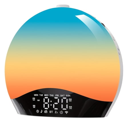 Sunrise Alarm Clock with White Noise Machine - 22 Sounds, 17 Color Lights, Dual Alarms, FM Radio, USB Powered - Gift for Heavy Sleepers & Seniors
