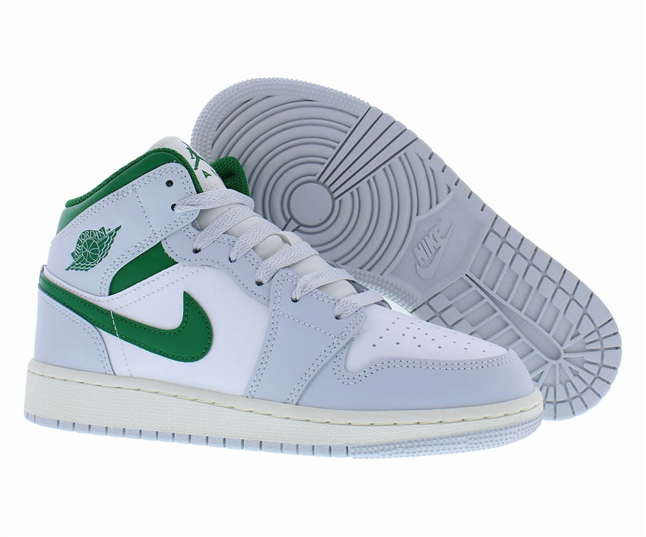 Nike Air Jordan 1 Mid GS Boys Shoes Size 6.5, Color: Summit White/Pine Green
