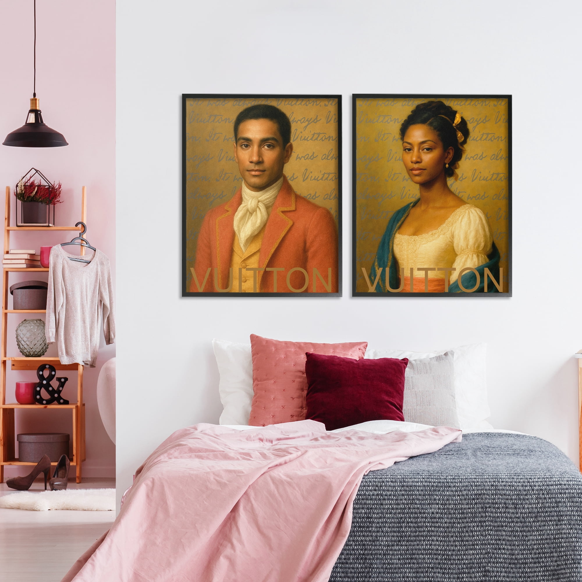 Stupell Industries Vintage Fashion Pair 2 Piece Black Framed Giclee Art Set, design by Grotto Studios